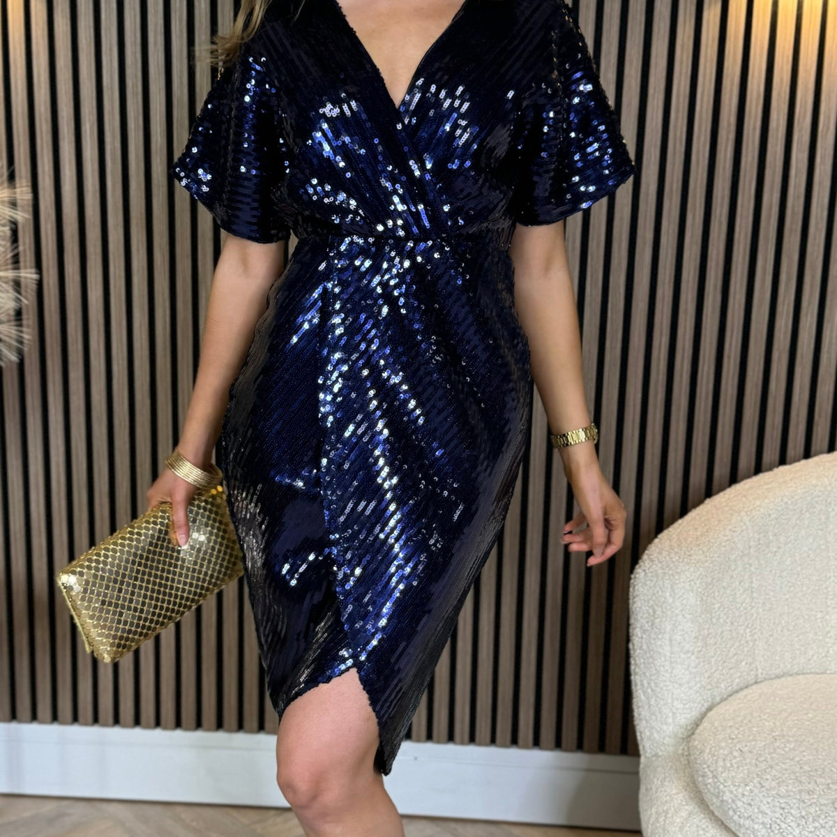navy sequin wrap dress Sequin Wrap Dress in Blue & Navy