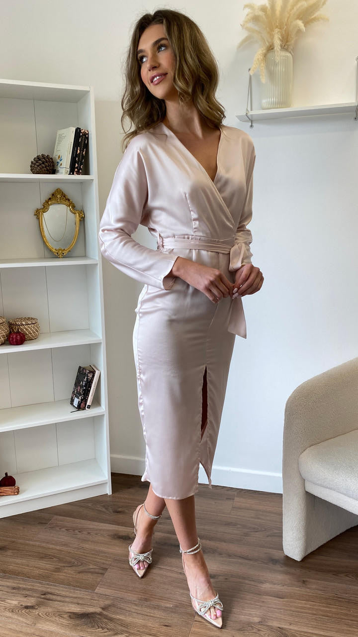 ES Baby Pink Satin Midi Dress