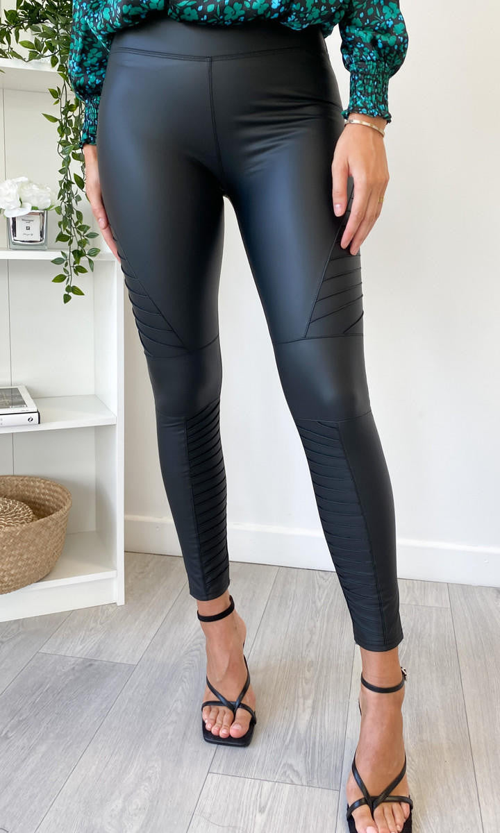 Get That Trend Lori Coated Biker Leggings in Black