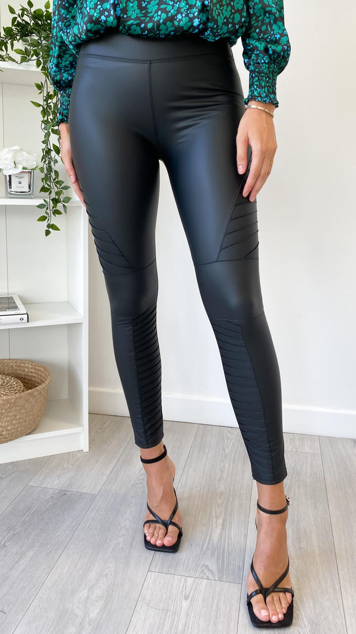 Get That Trend Lori Coated Biker Leggings in Black