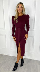 IL Hannah Burgundy Belted Knit Dress