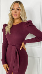 IL Hannah Burgundy Belted Knit Dress