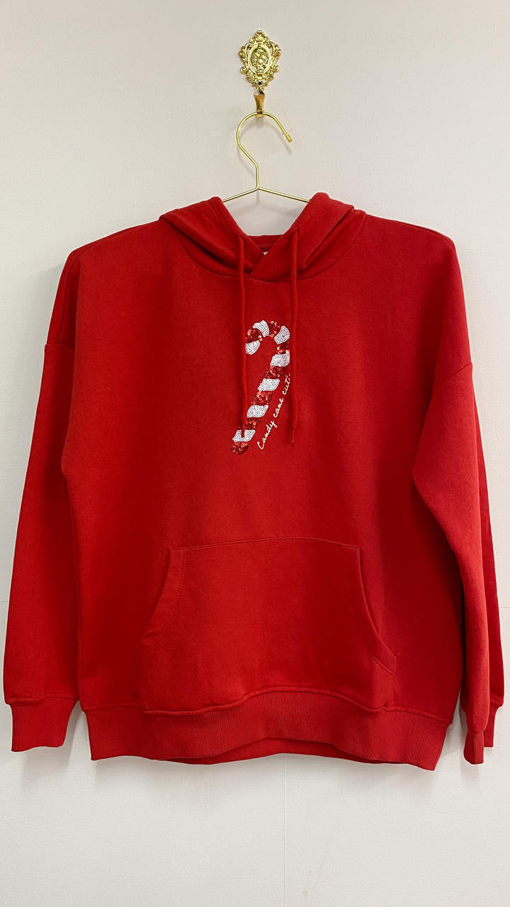 Get That Trend Only Red Candy Cane Cutie Hooded Christmas Sweatshirt